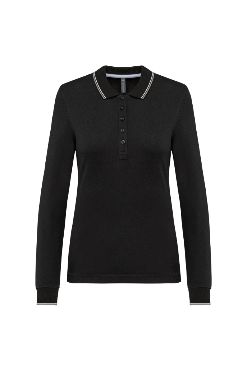 Polo maille piquée manches longues femme